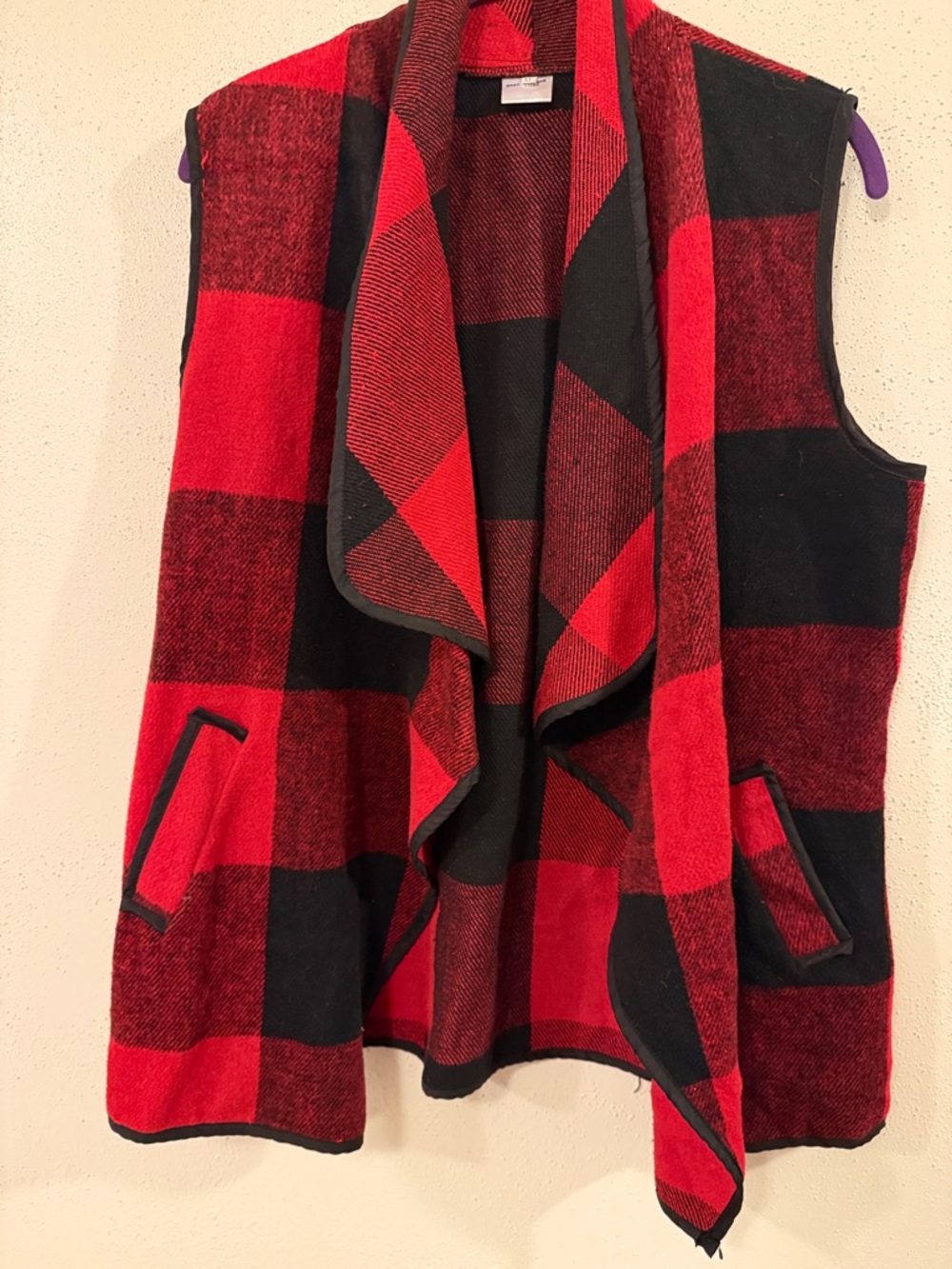 Red & Black Buffalo Plaid Open Front Vest